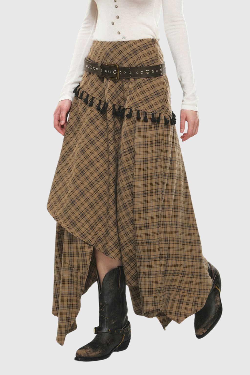 Berger Layered Plaid Maxi Skirt