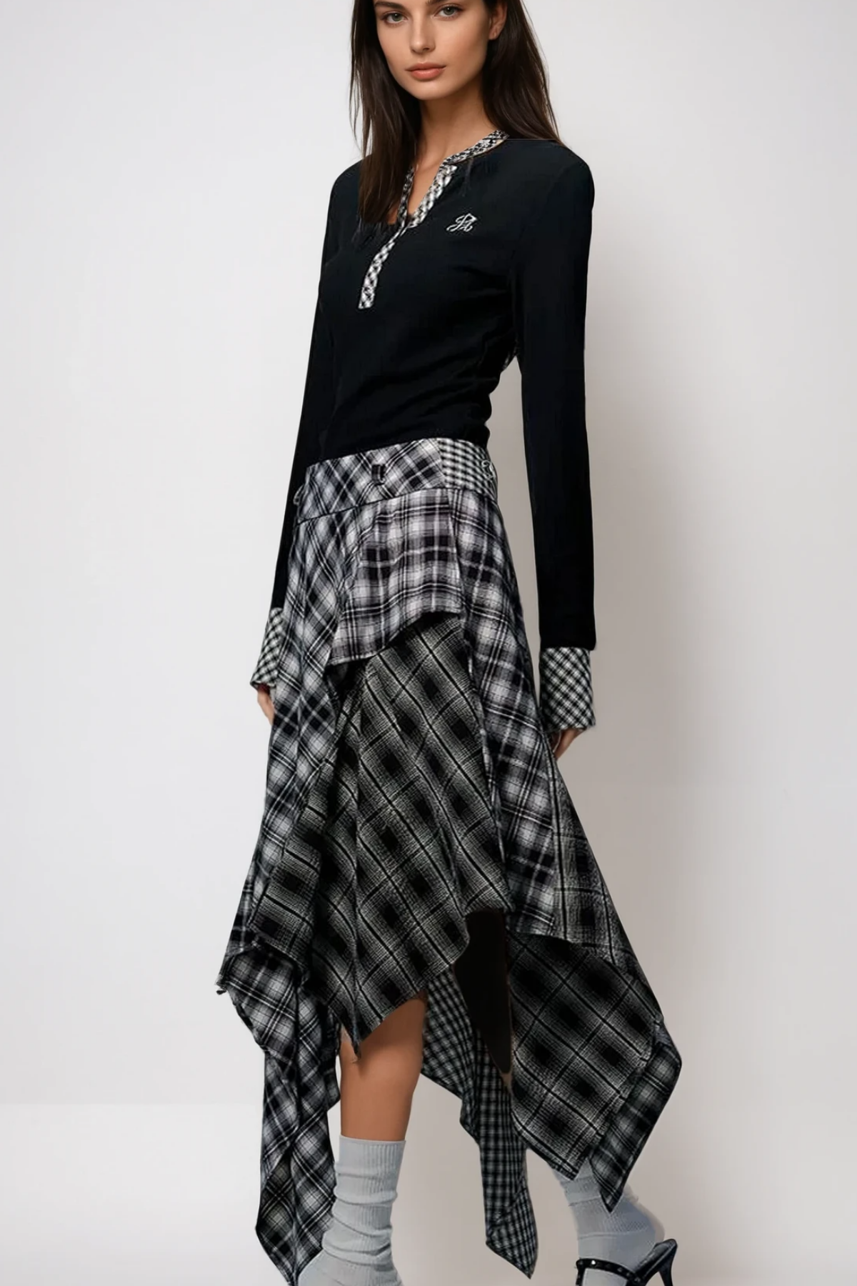 Beril Layered Patchwork Plaid Maxi Skirt