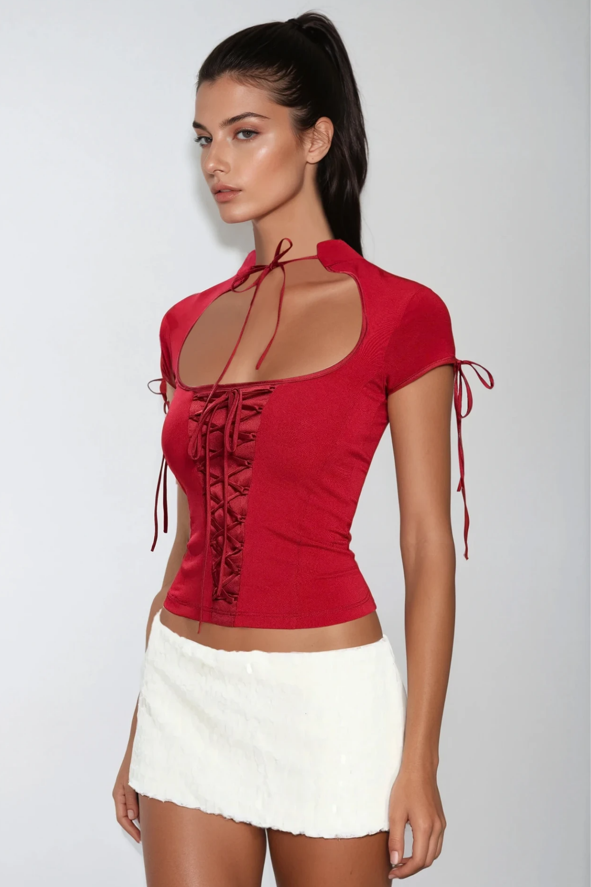 Berker Lace Up Qipao Top