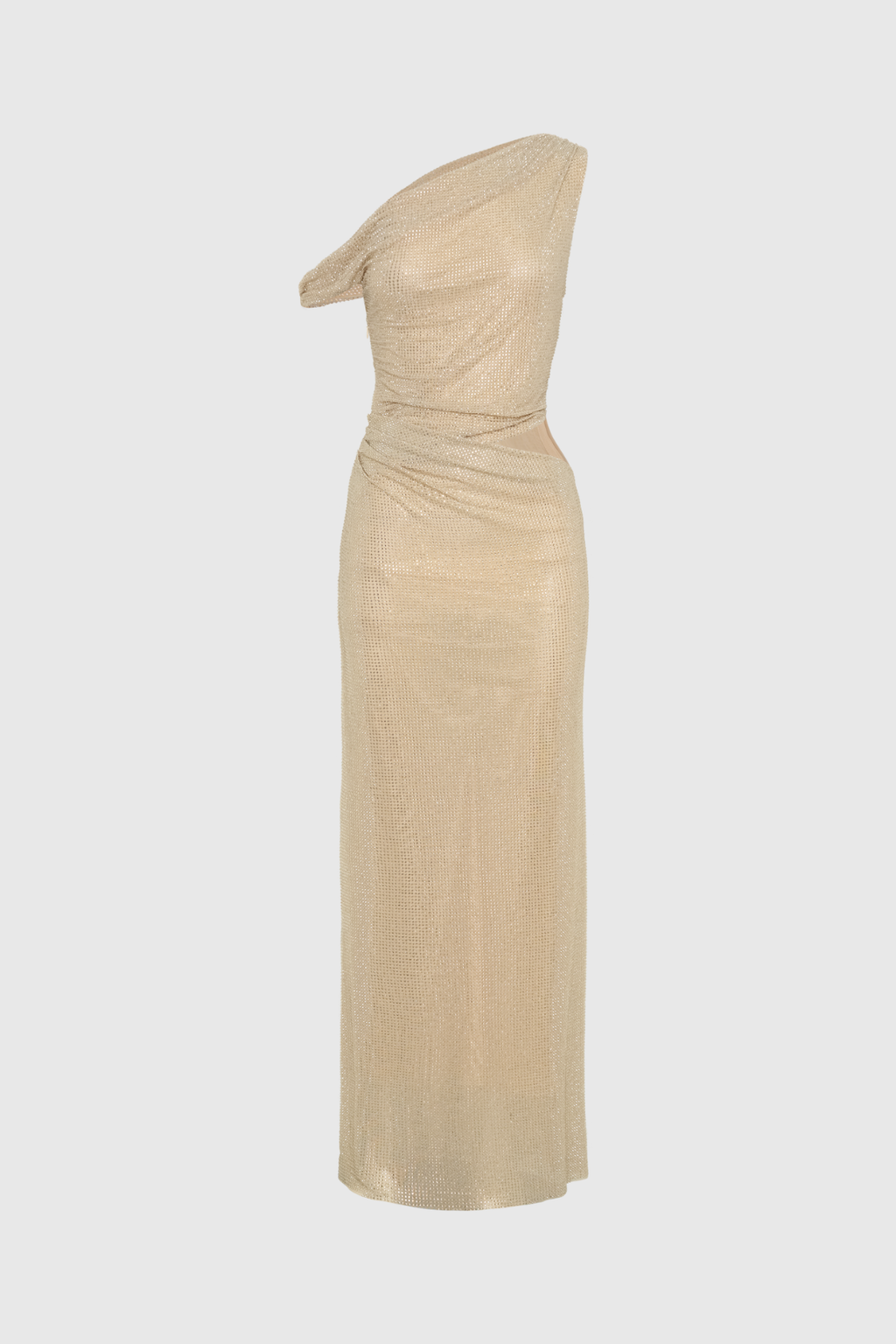 Berlioz Diamante One Shoulder Dress In Apricot