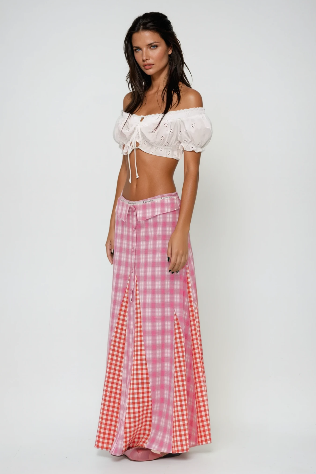 Berlynn Plaid Patchwork Maxi Dress In Pink