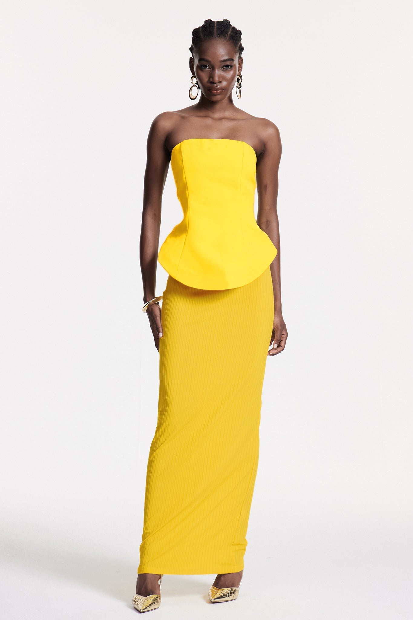 Bern Strapless Maxi Skirt Set In Lemon