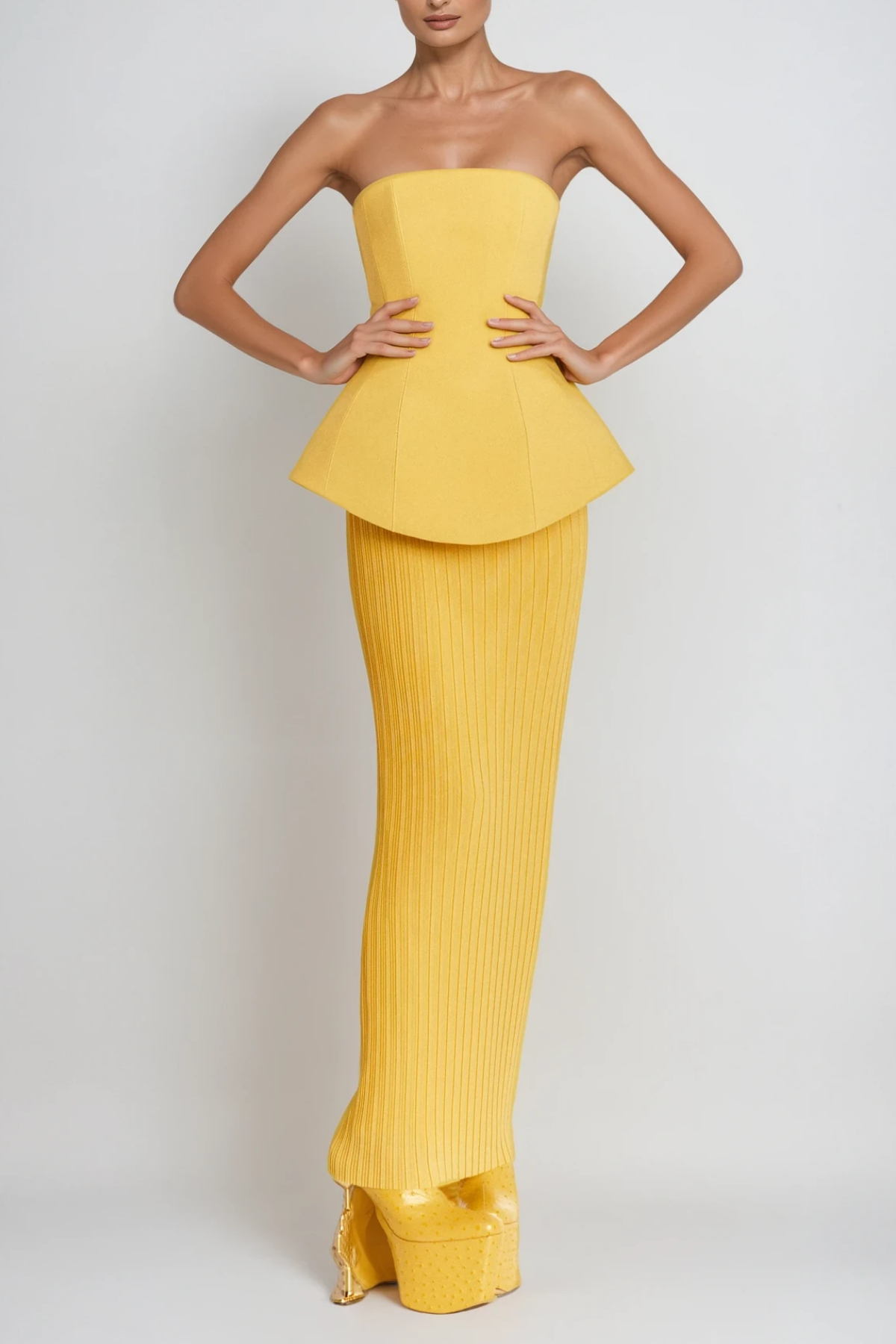 Bern Strapless Maxi Skirt Set In Lemon