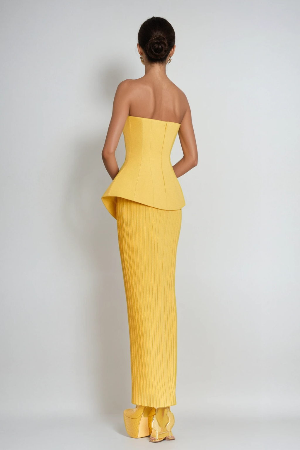 Bern Strapless Maxi Skirt Set In Lemon