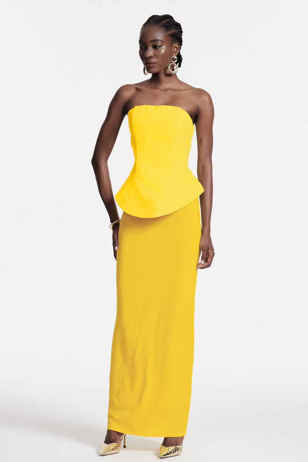 Bern Strapless Maxi Skirt Set In Lemon