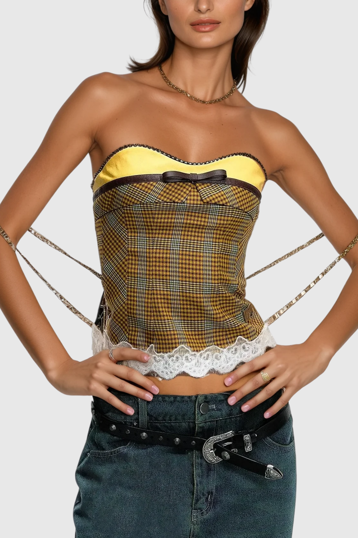 Bernadine Plaid Lace Cropped Top