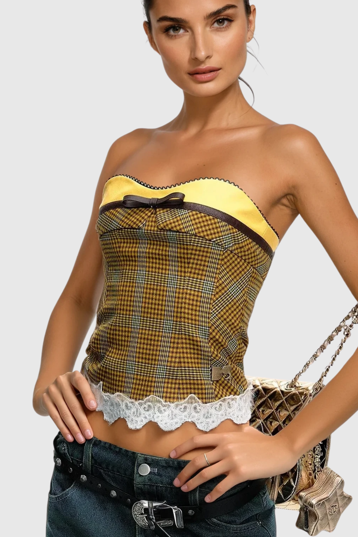 Bernadine Plaid Lace Cropped Top