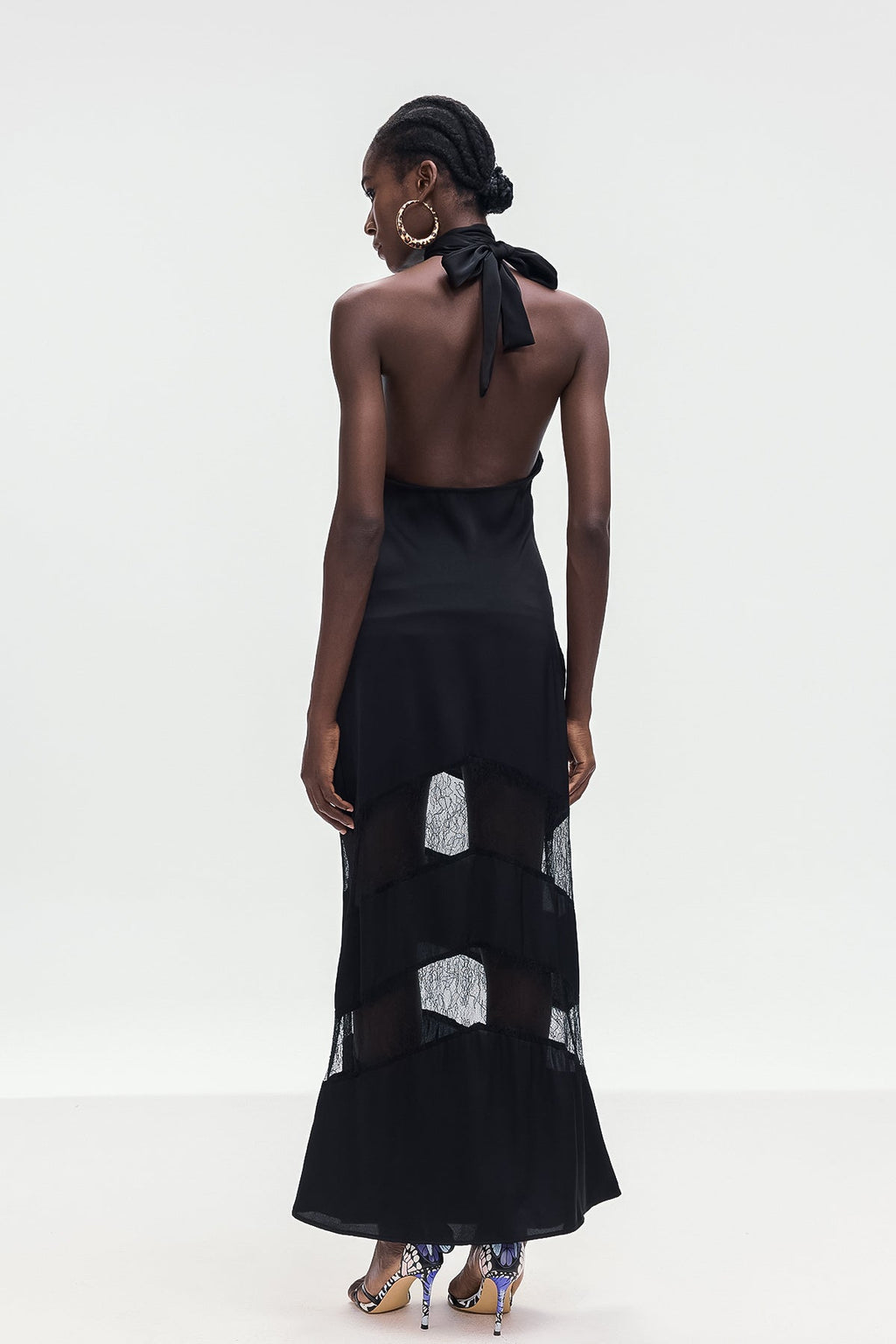 Bernal Satin Lace Cutout Floral Maxi Dress In Black