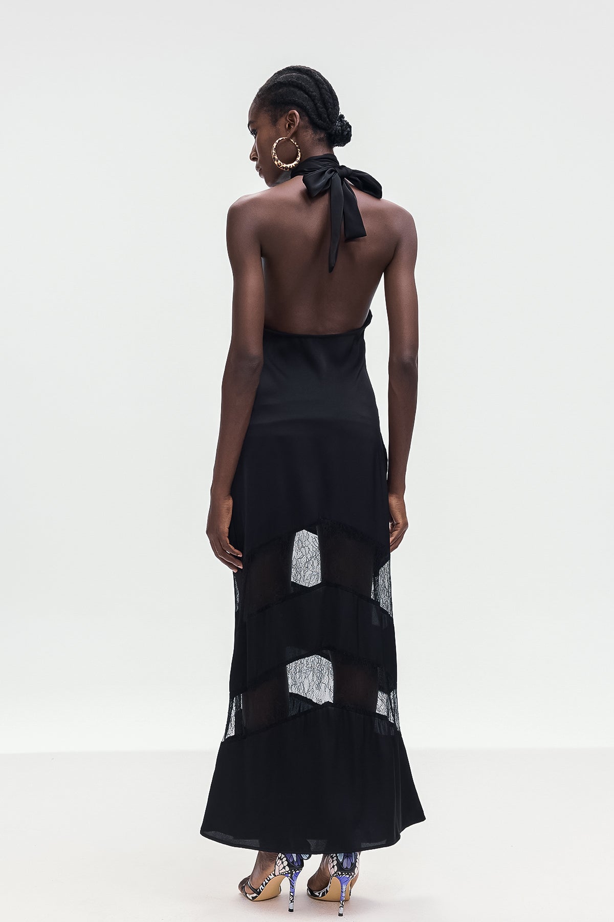 Bernal Satin Lace Cutout Floral Maxi Dress In Black