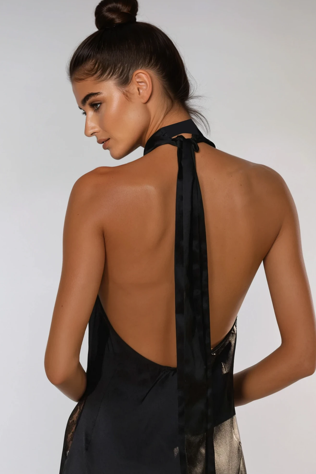 Bernal Satin Lace Cutout Floral Maxi Dress In Black