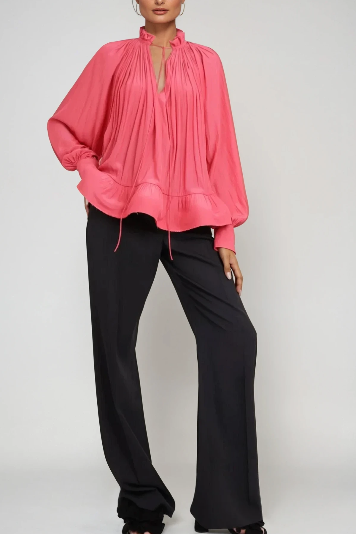 Bernard Ruch Ruffle Mesh Long Sleeve Top