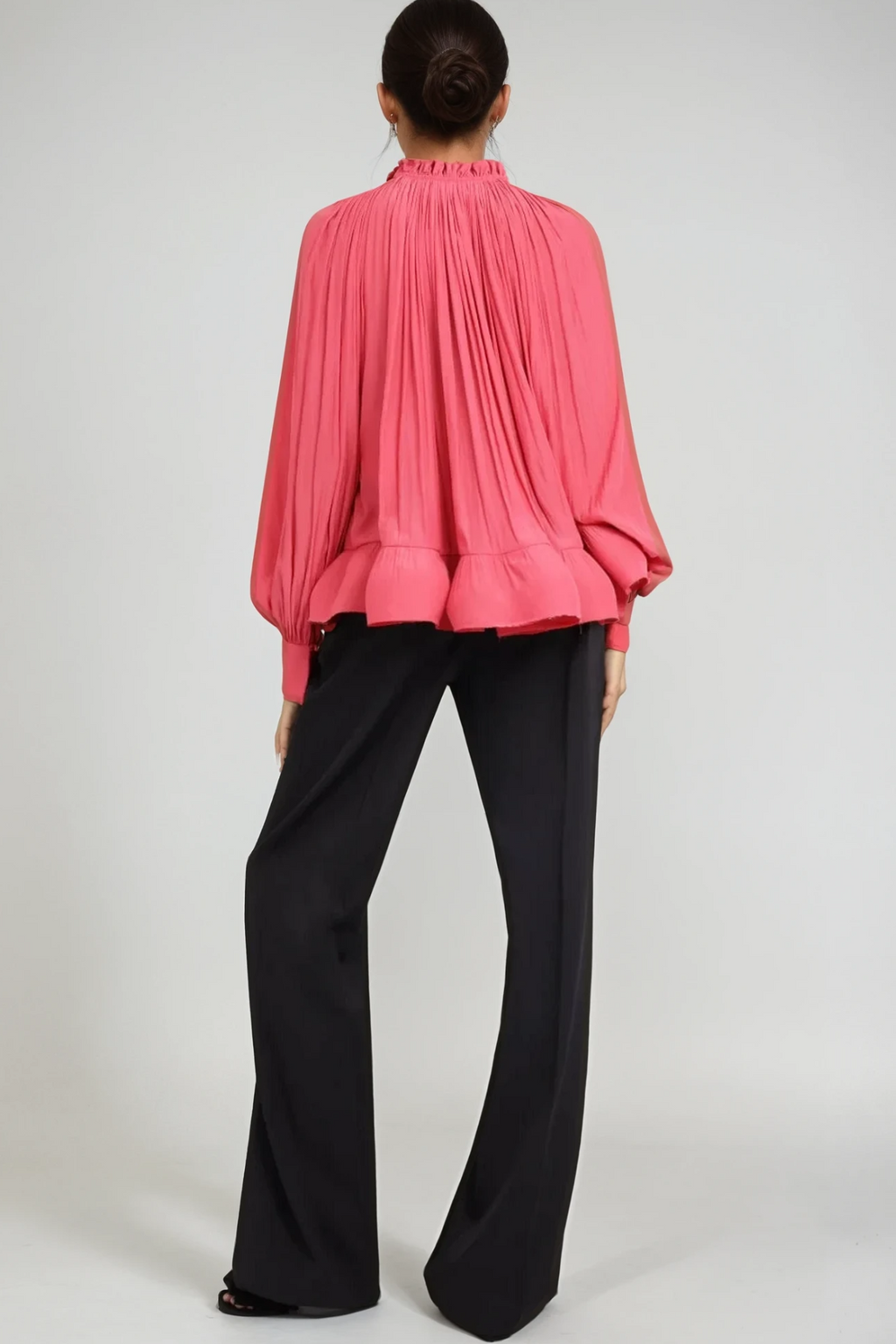 Bernard Ruch Ruffle Mesh Long Sleeve Top