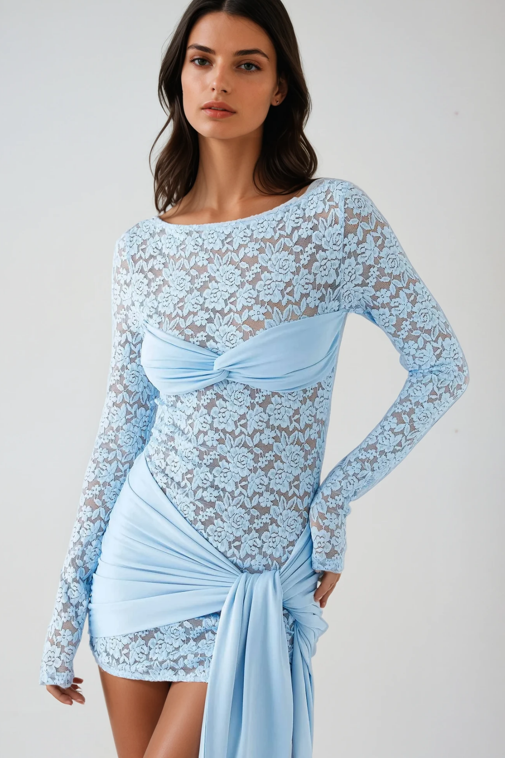 Bernardo Lace Floral Lace Up Mini Dress In Baby Blue