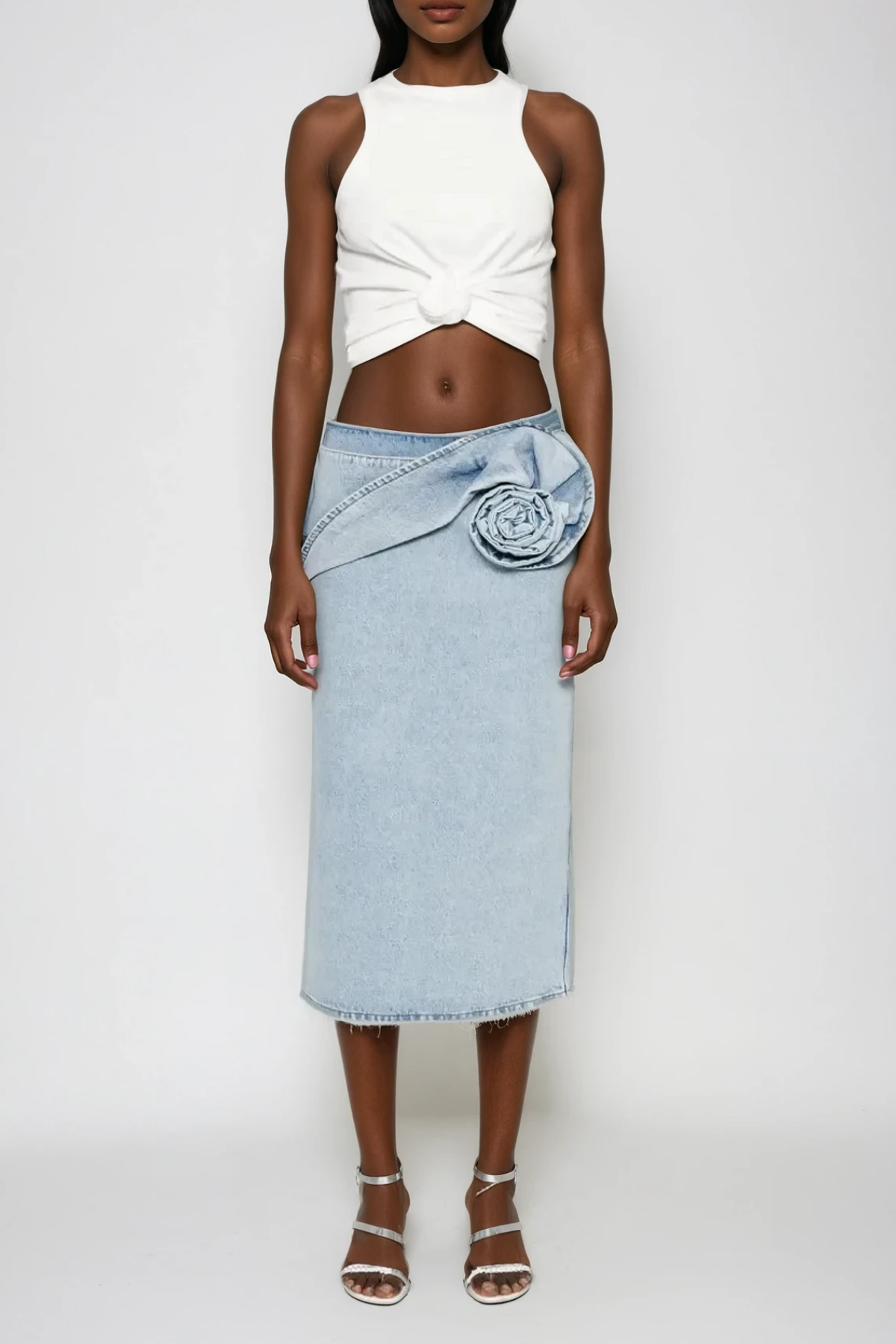 Bernd Flower Deconstruct Denim Midi Skirt