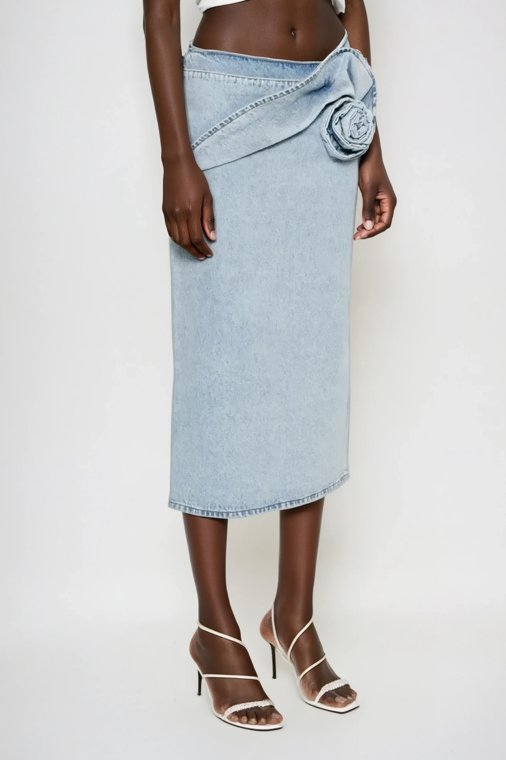 Bernd Flower Deconstruct Denim Midi Skirt