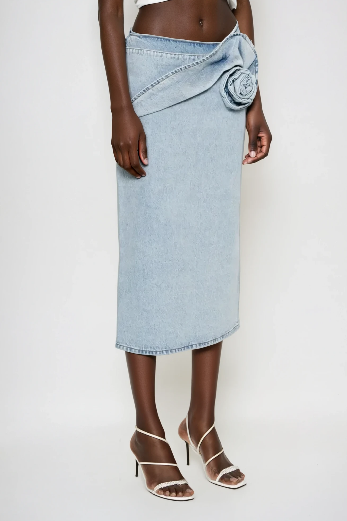 Bernd Flower Deconstruct Denim Midi Skirt
