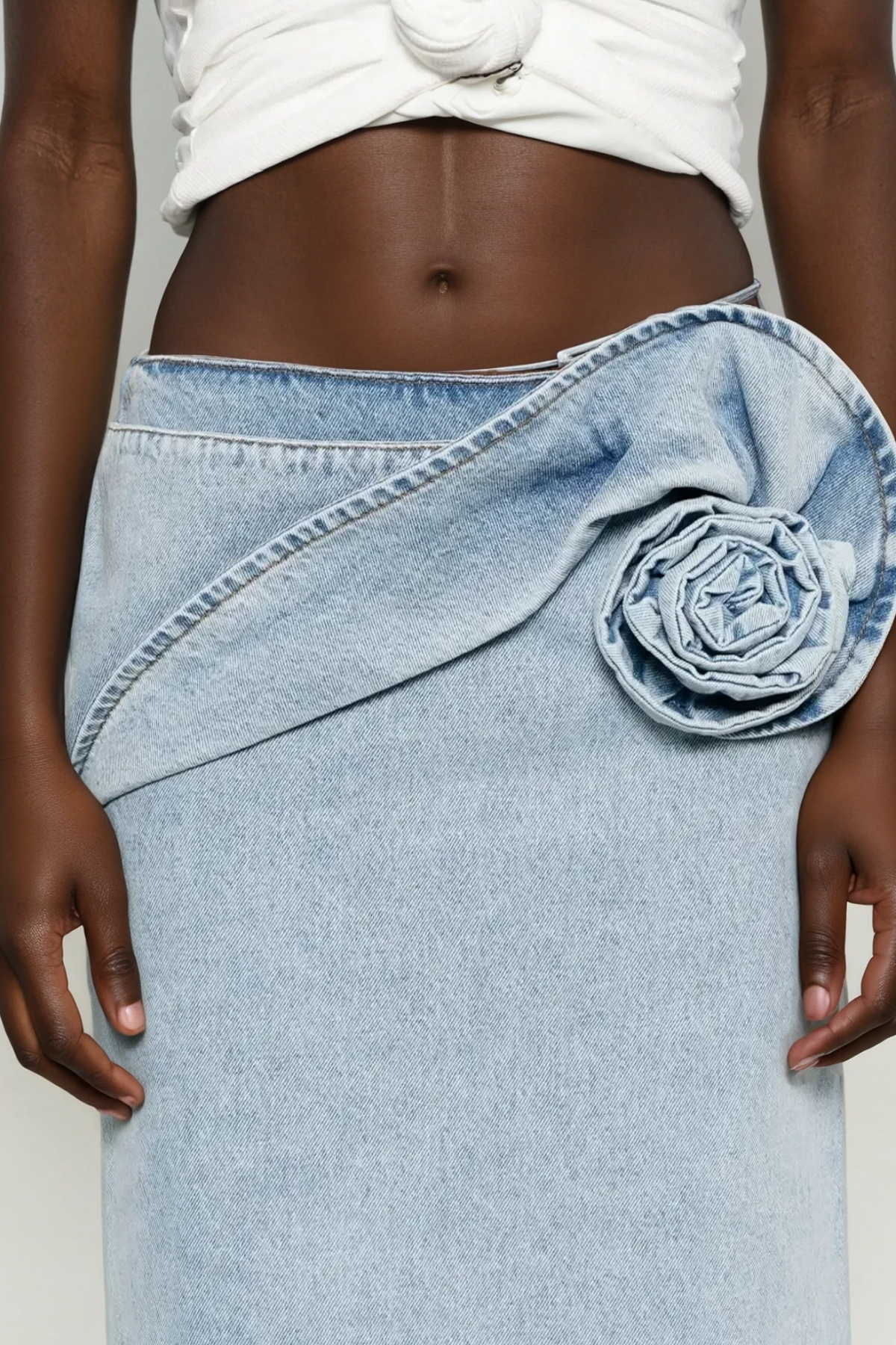 Bernd Flower Deconstruct Denim Midi Skirt