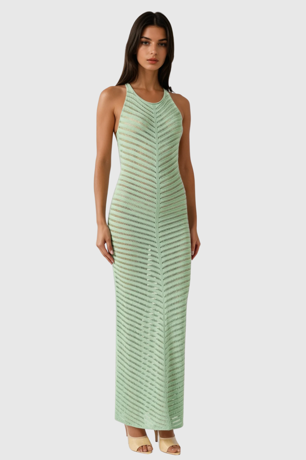 Berne Cutout Backless Sleeveless Maxi Dress In Green