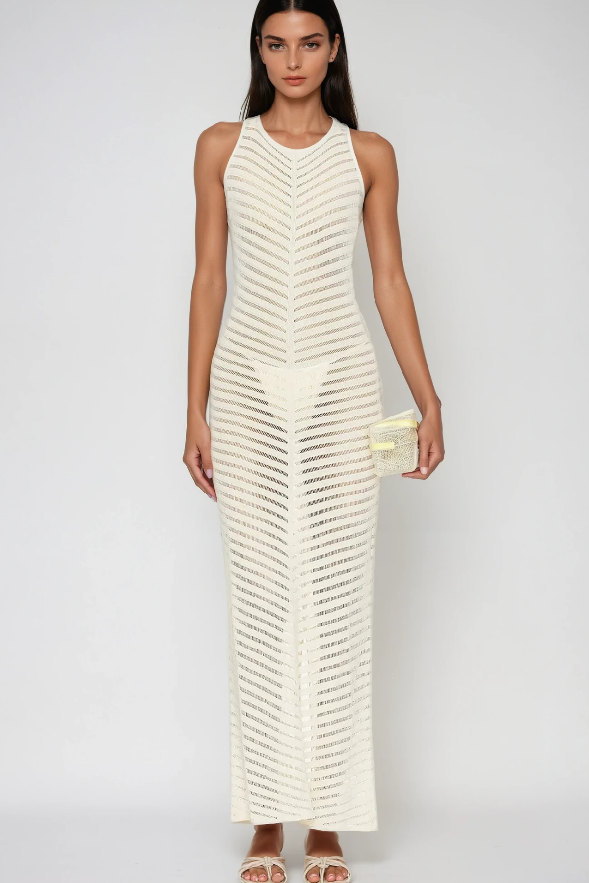 Berne Cutout Backless Sleeveless Maxi Dress In White