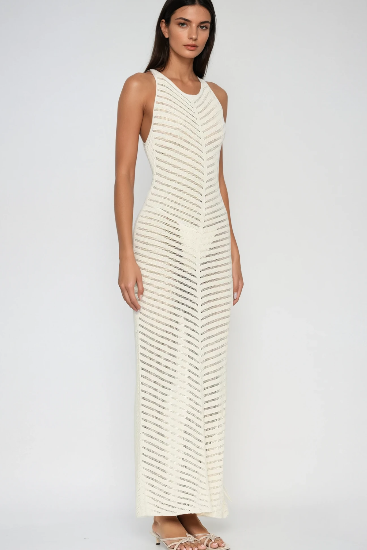 Berne Cutout Backless Sleeveless Maxi Dress In White