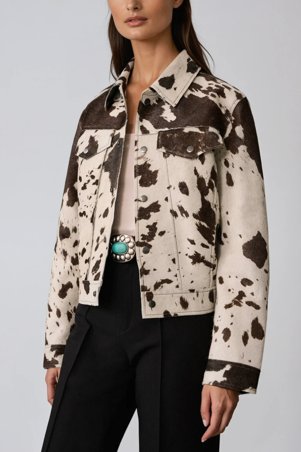 Bernie Cow Print Denim Jacket