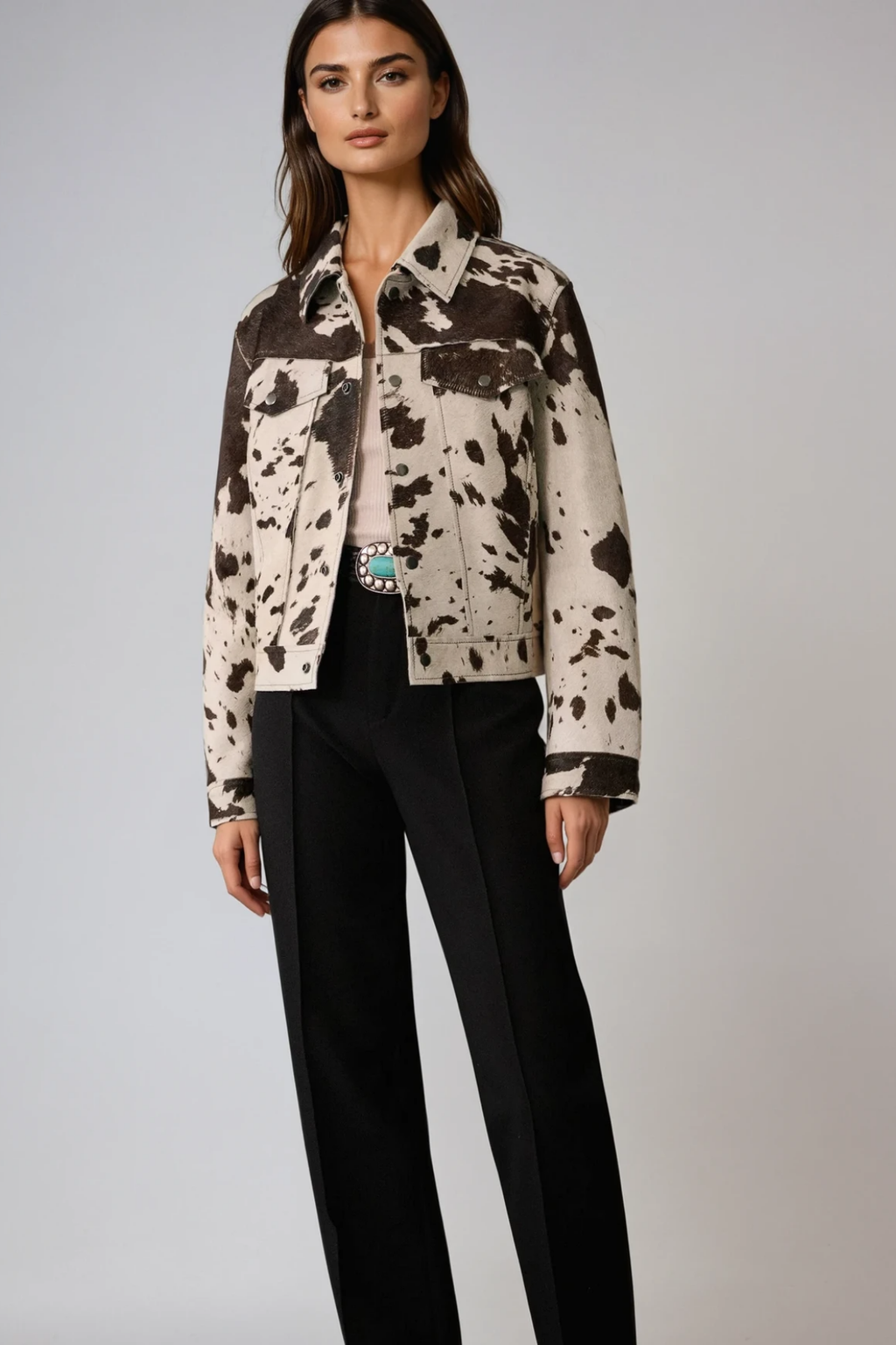 Bernie Cow Print Denim Jacket