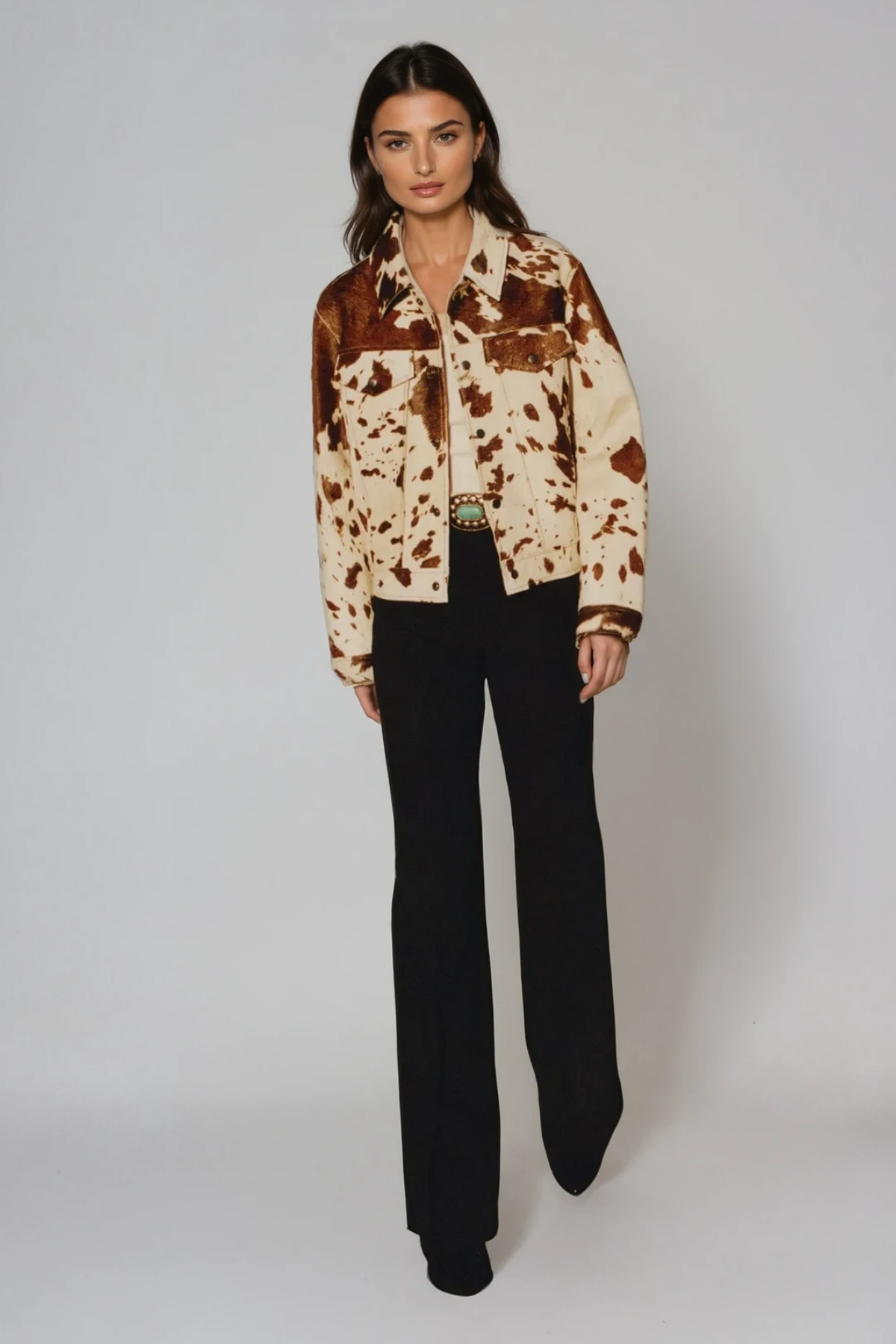 Bernie Cow Print Denim Jacket