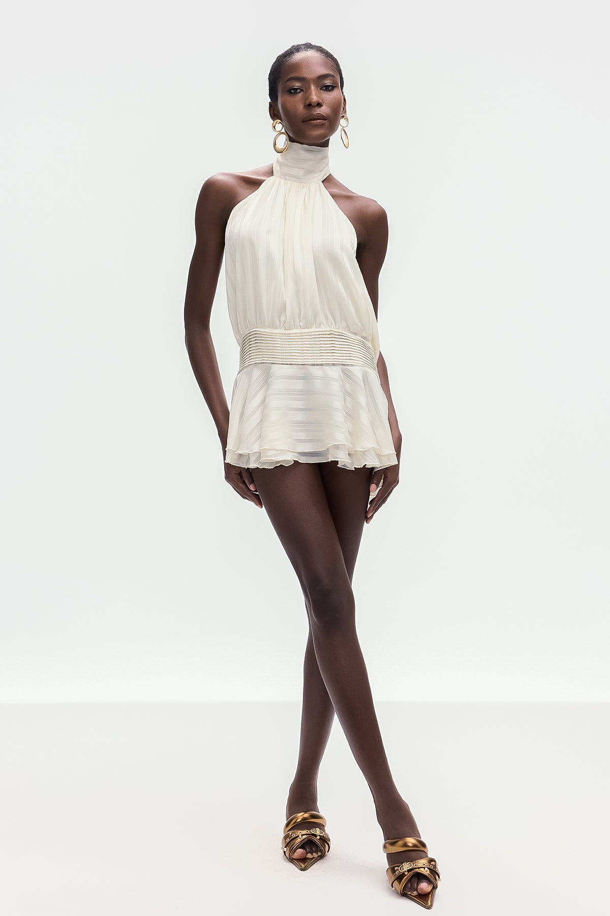 Bernique Halter Neck Ruch Ruffle Mini Dress