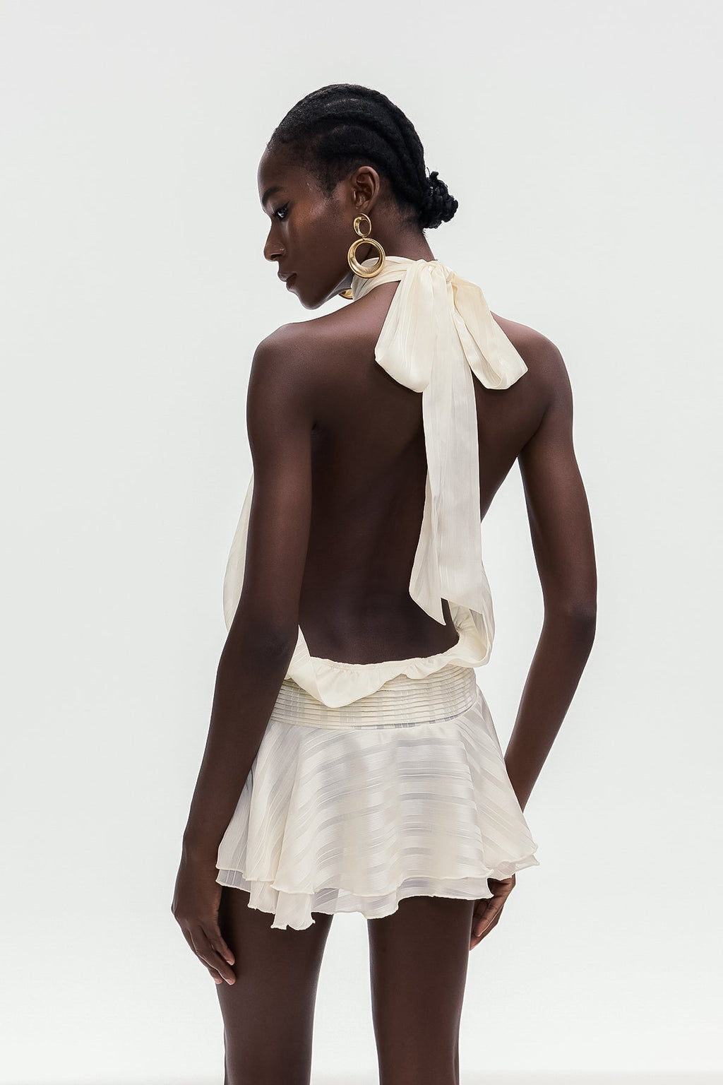 Bernique Halter Neck Ruch Ruffle Mini Dress