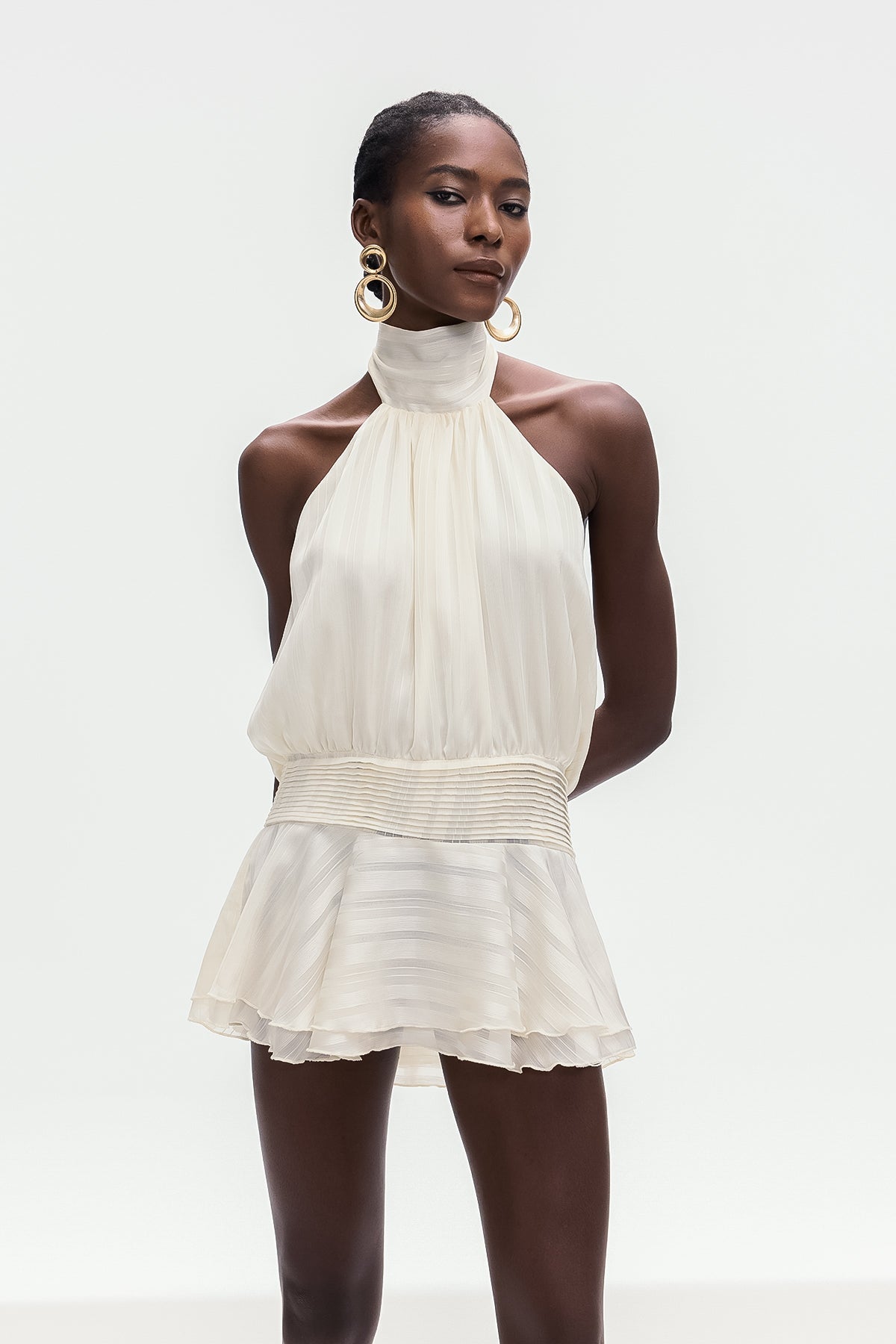 Bernique Halter Neck Ruch Ruffle Mini Dress