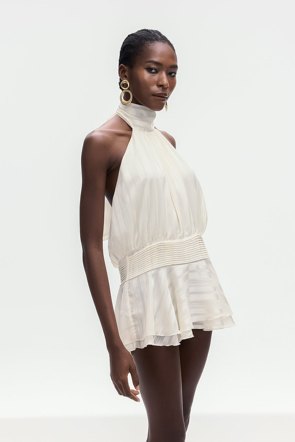 Bernique Halter Neck Ruch Ruffle Mini Dress