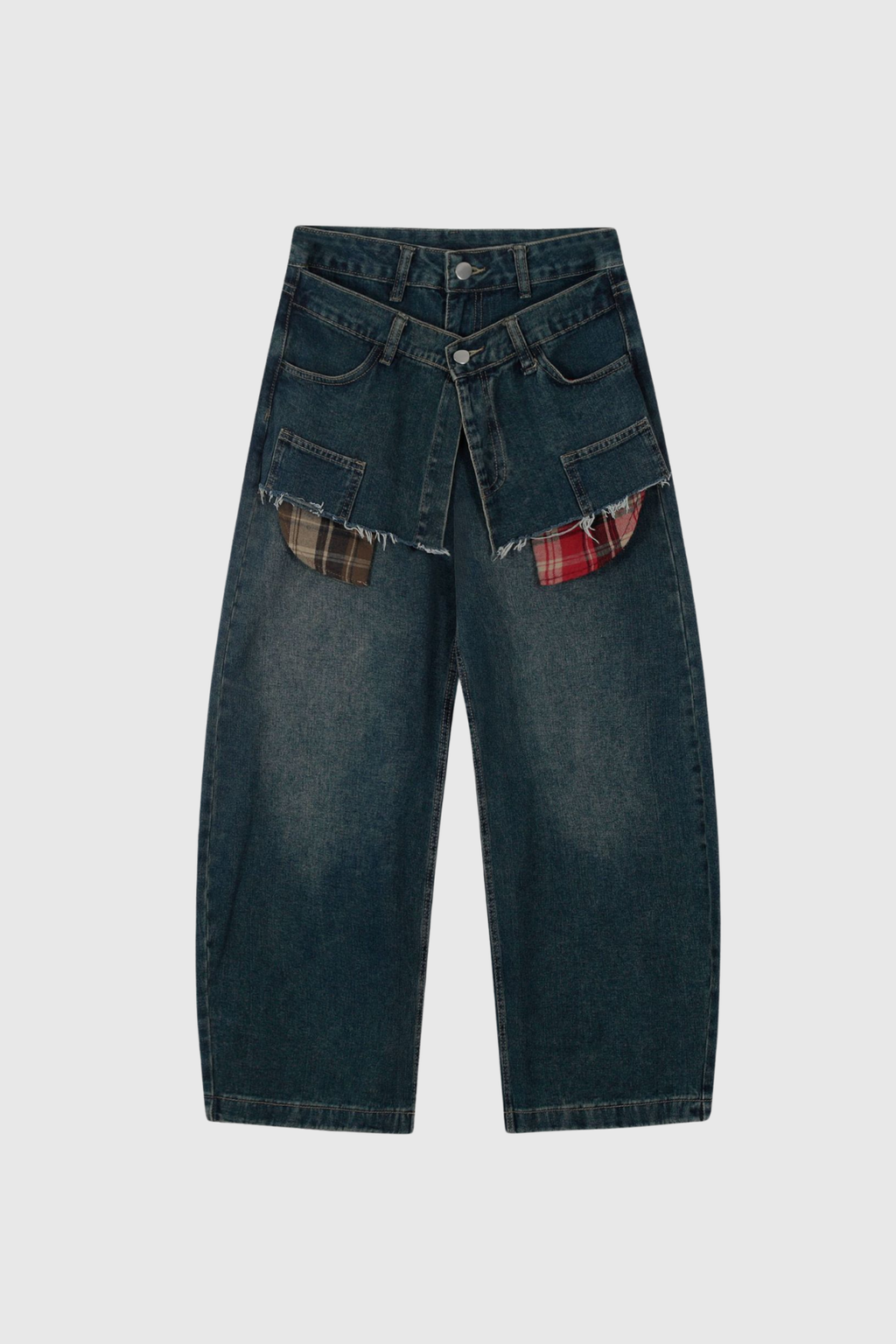 Bertie Deconstruct Plaid Wide Jeans