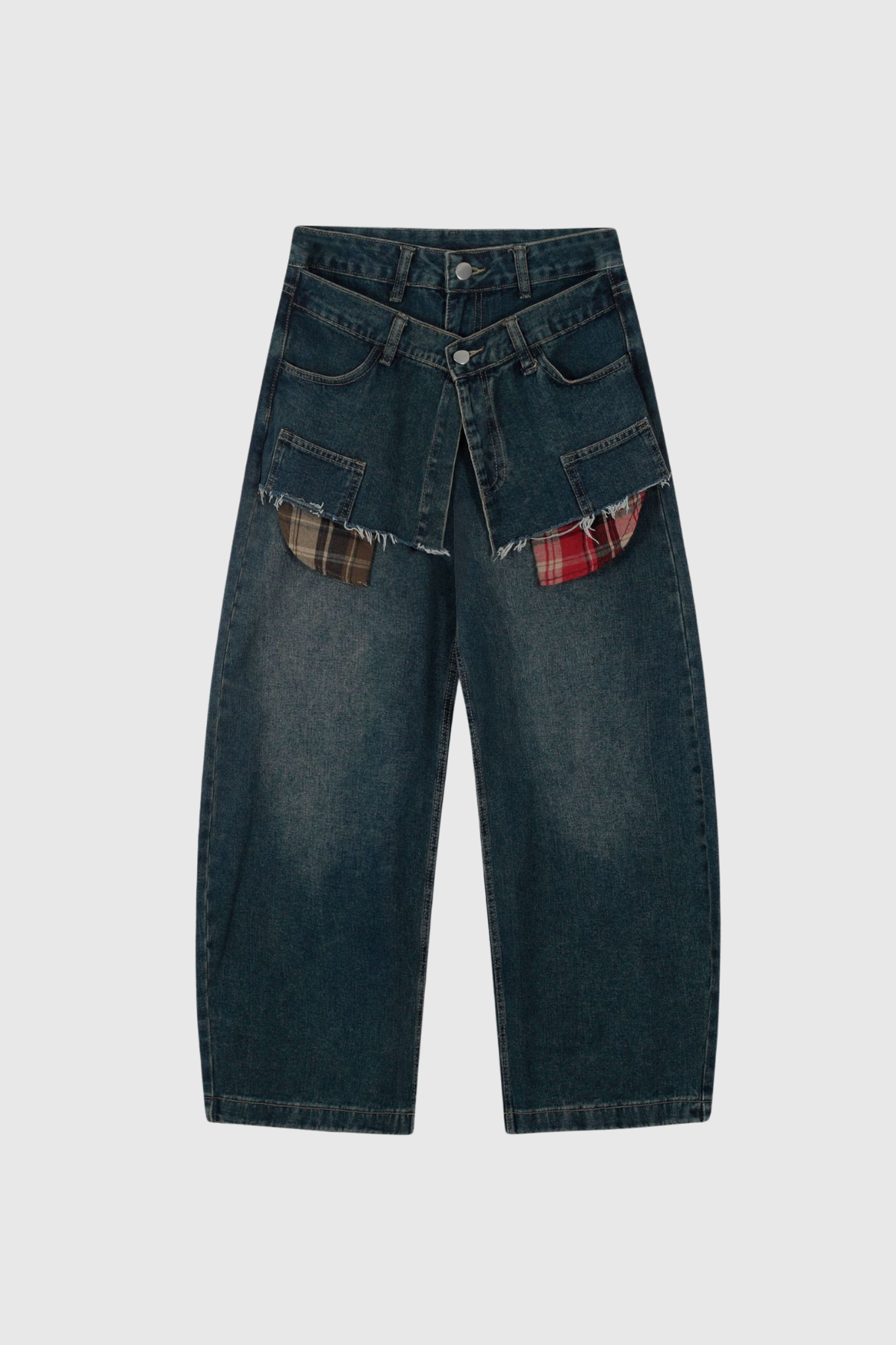 Bertie Deconstruct Plaid Wide Jeans
