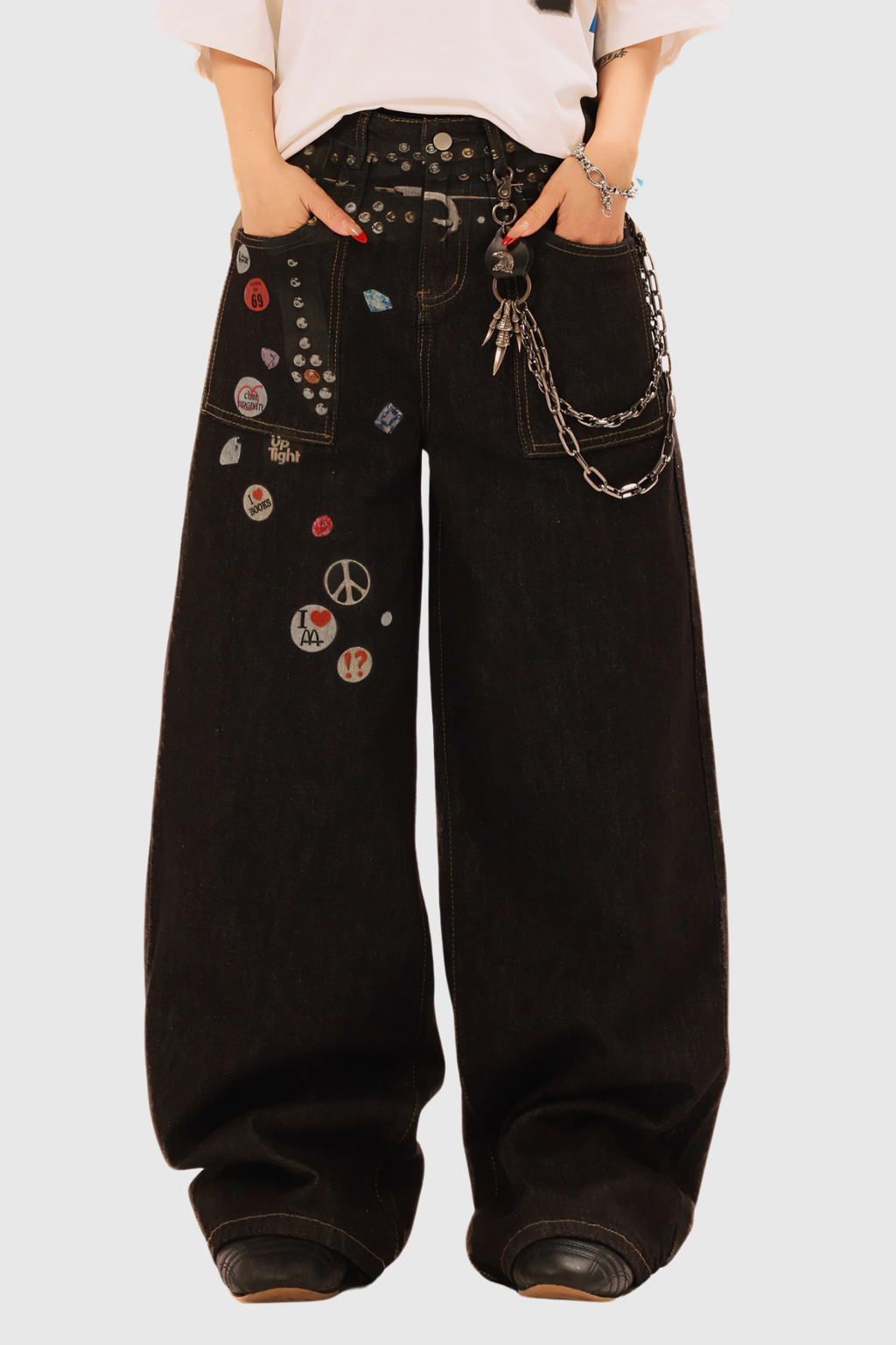 Bertil Bleached Print Wide Jeans In Black