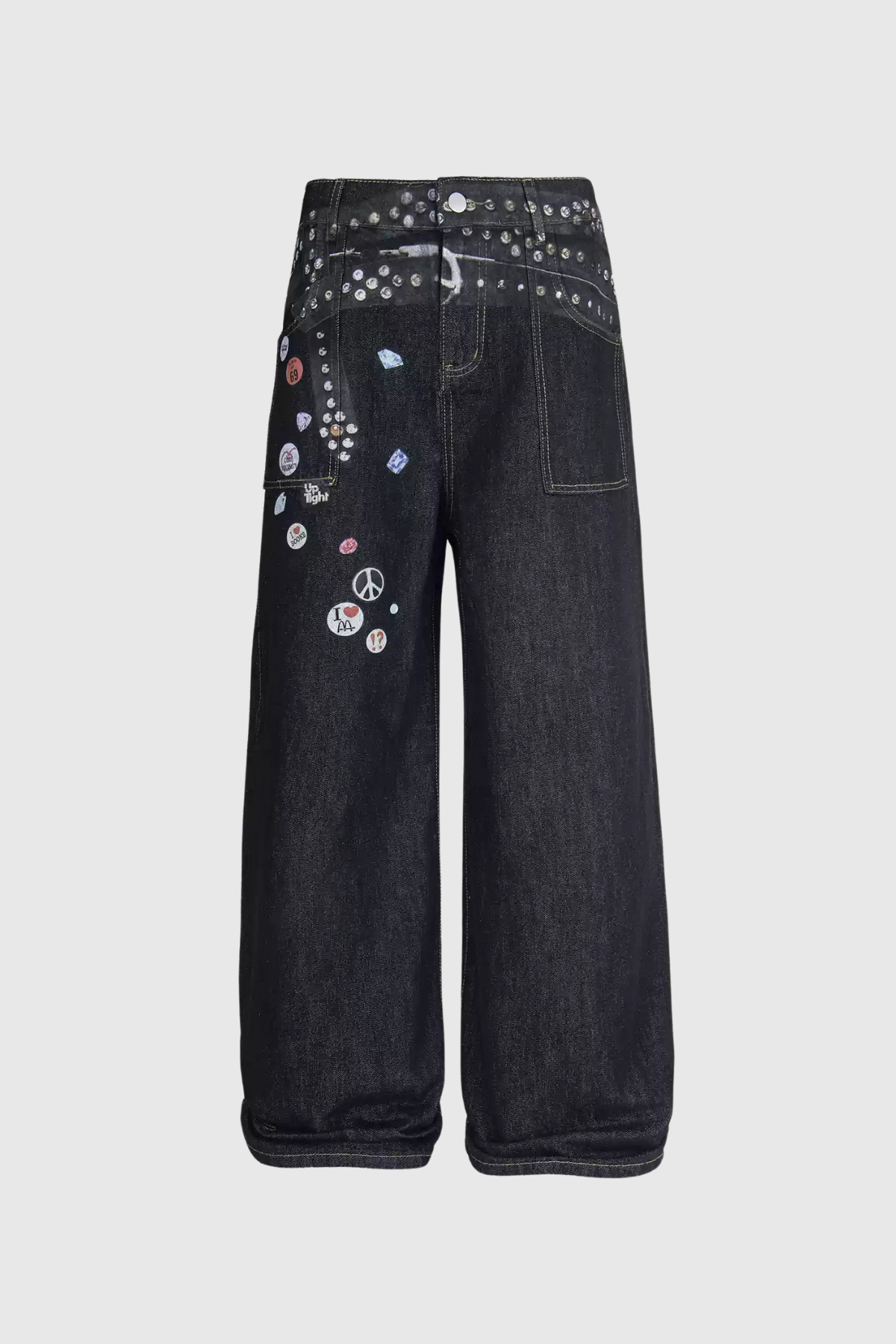 Bertil Bleached Print Wide Jeans In Black