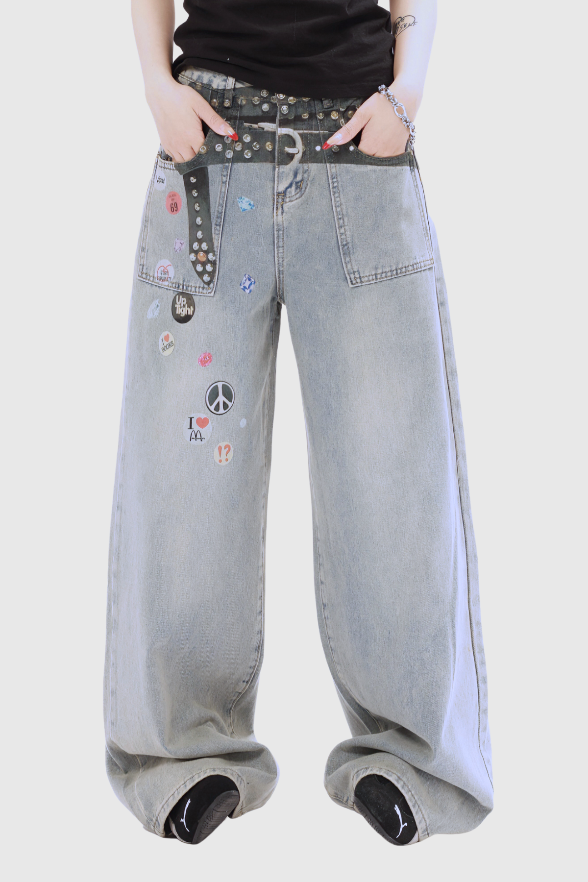 Bertil Bleached Print Wide Jeans In Blue