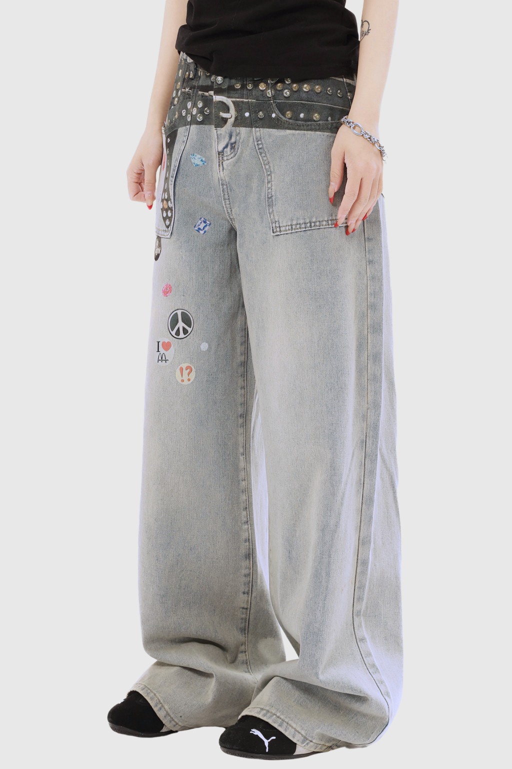 Bertil Bleached Print Wide Jeans In Blue