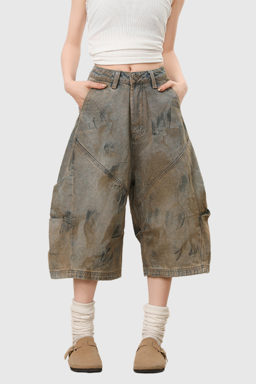 Bertille Print Ruch Midi Jeans