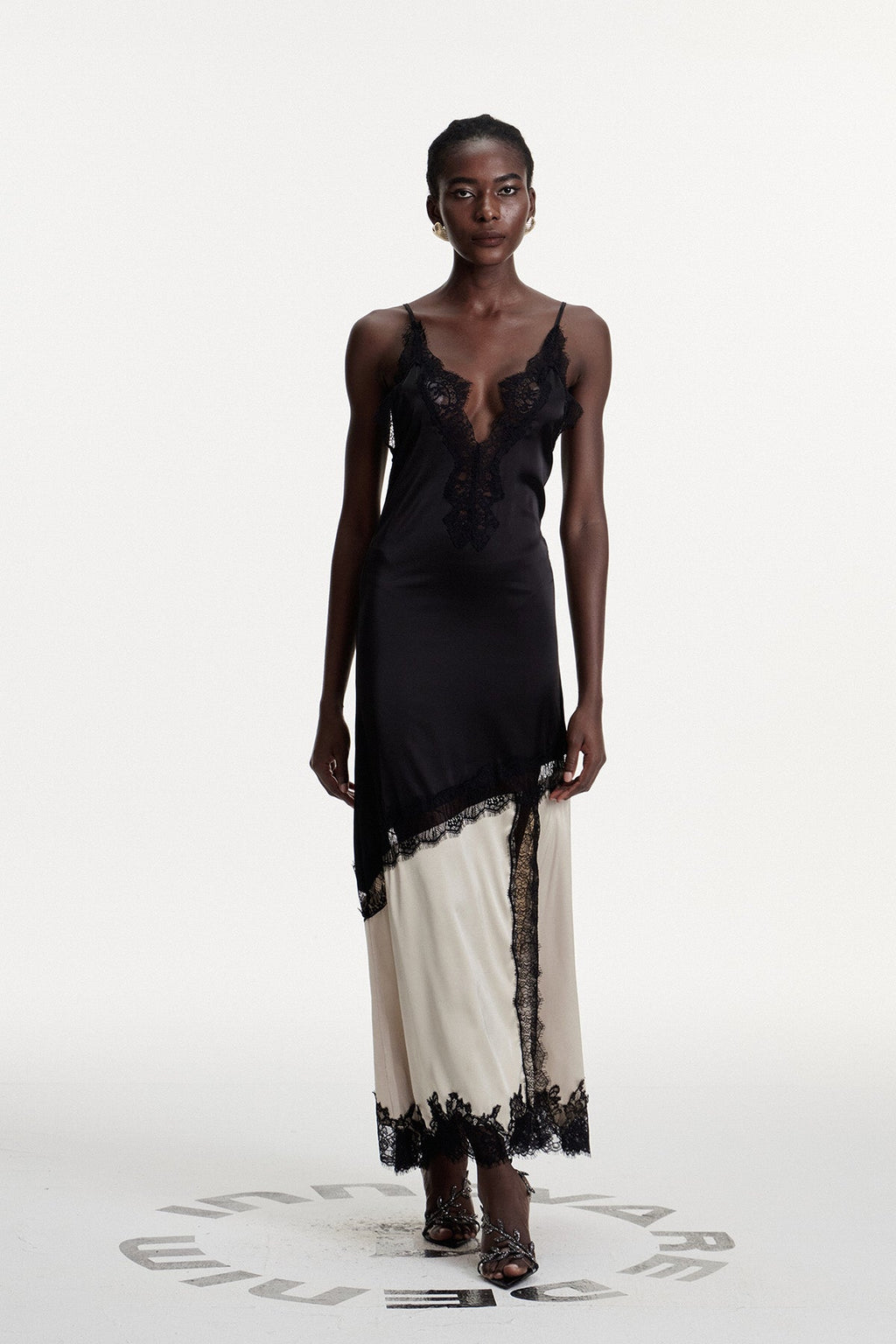 Bess Lace Plunge Satin Maxi Dress