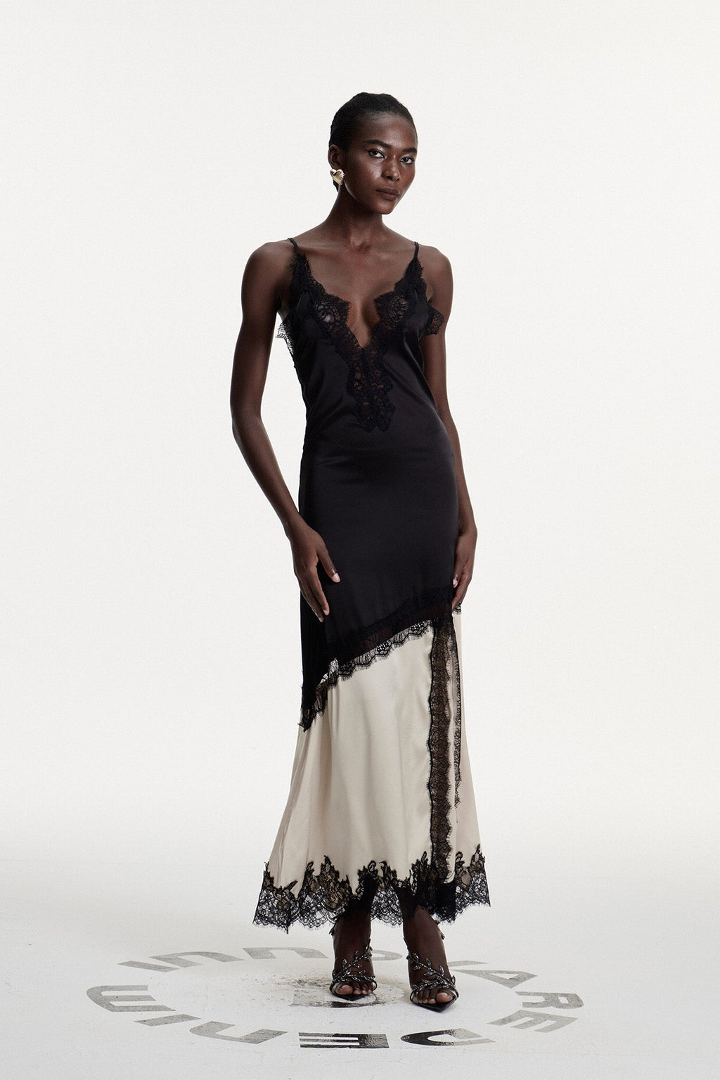 Bess Lace Plunge Satin Maxi Dress