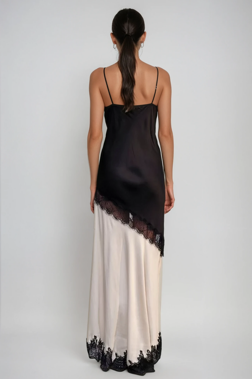 Bess Lace Plunge Satin Maxi Dress