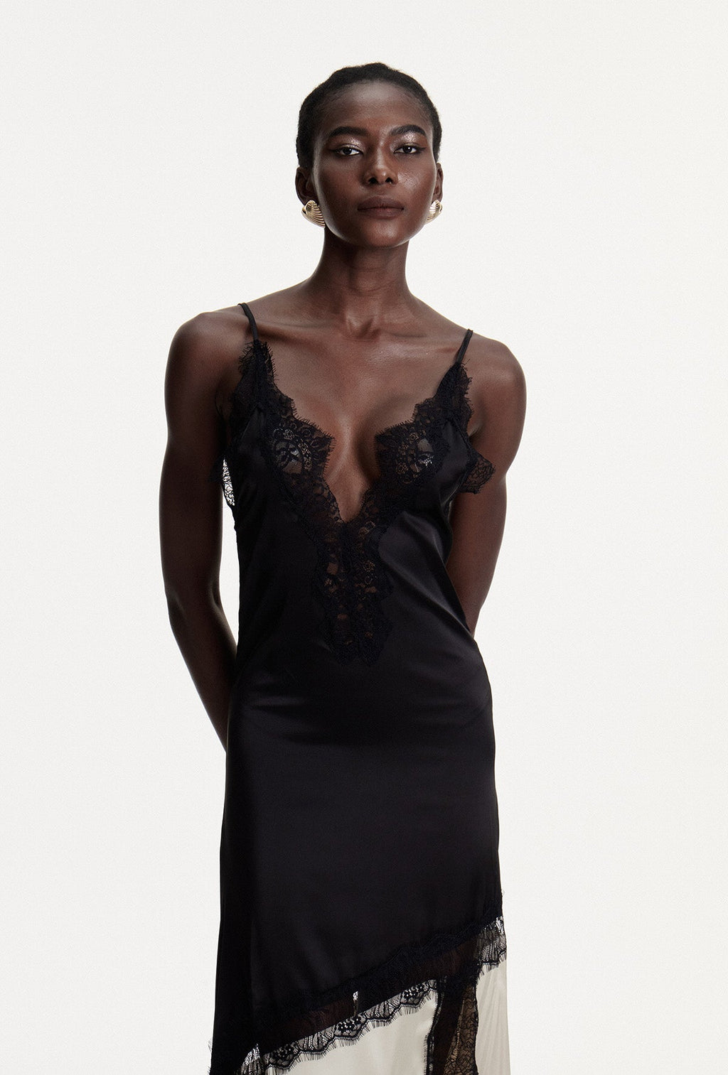 Bess Lace Plunge Satin Maxi Dress