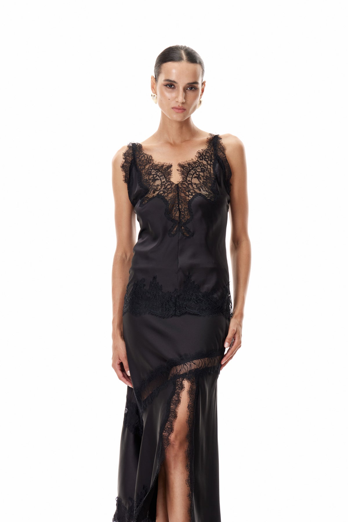 Bess Lace Satin Top In Black