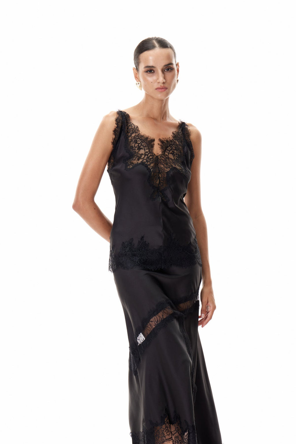 Bess Lace Satin Top In Black