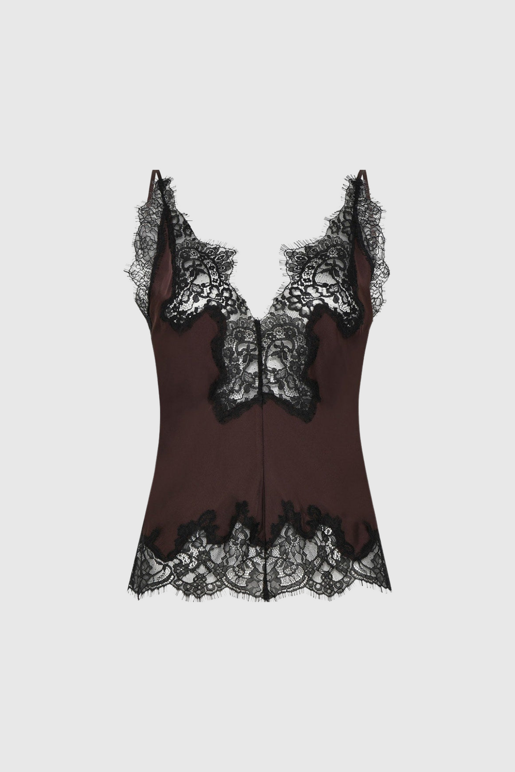 Bess Lace Satin Top In Brown