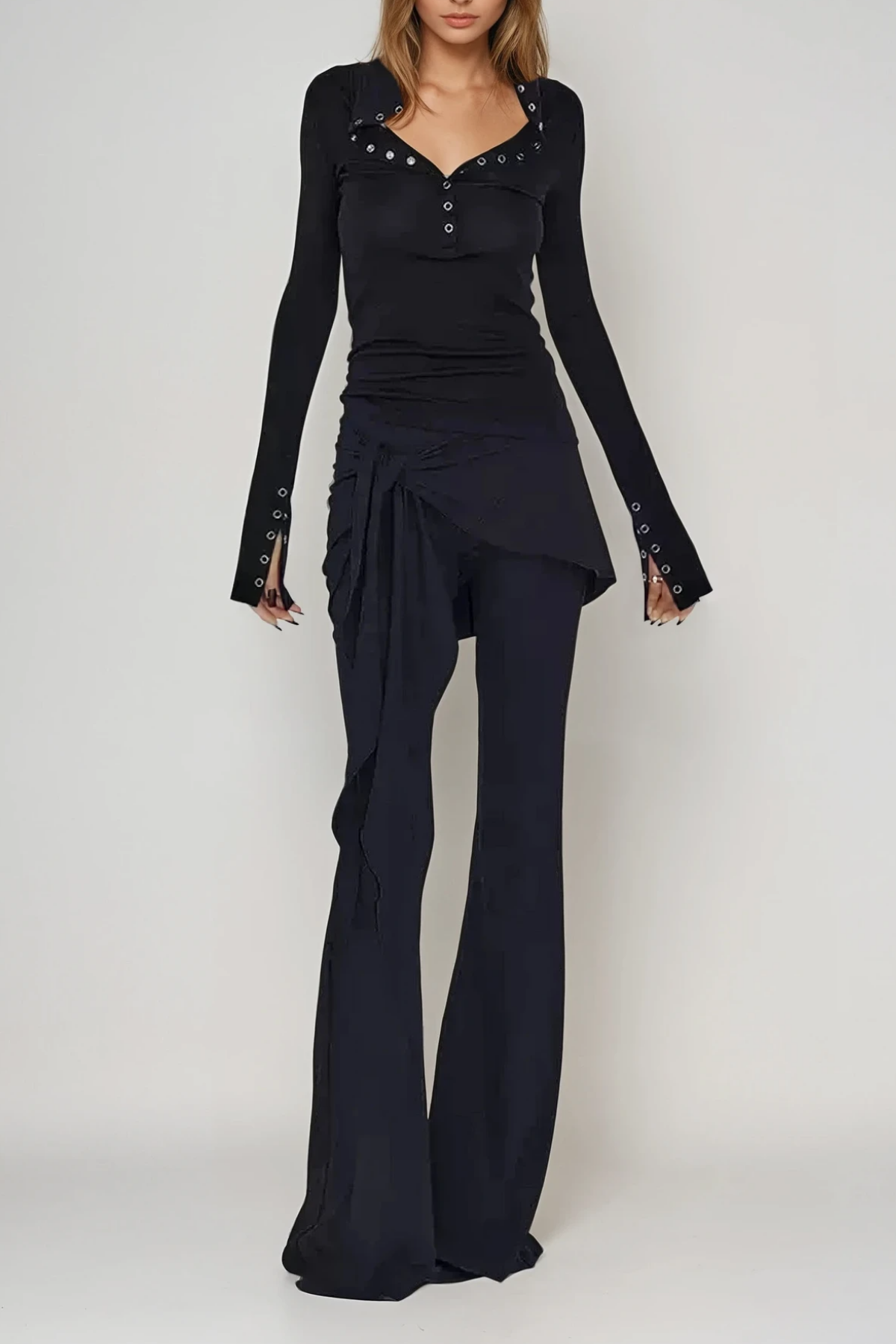 Bessie Skinny Flared Pants With Knot Tie