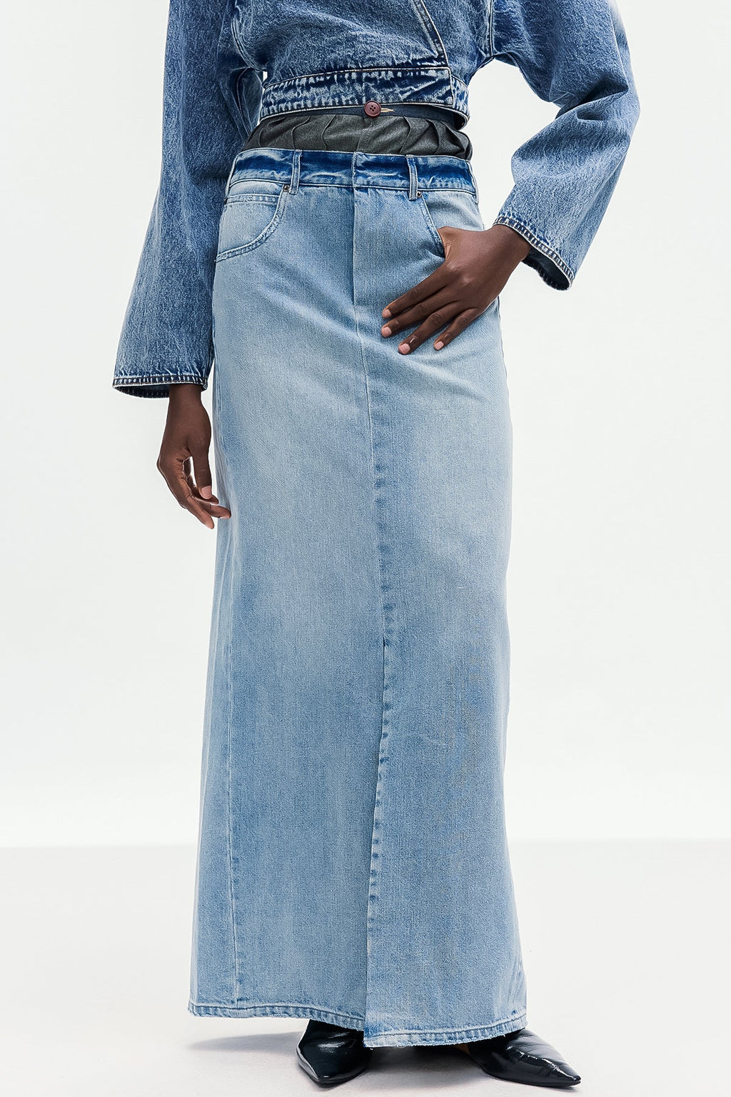 Beth Deconstruct Split Denim Maxi Skirt