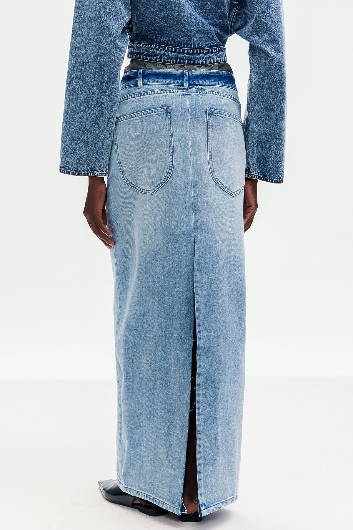 Beth Deconstruct Split Denim Maxi Skirt