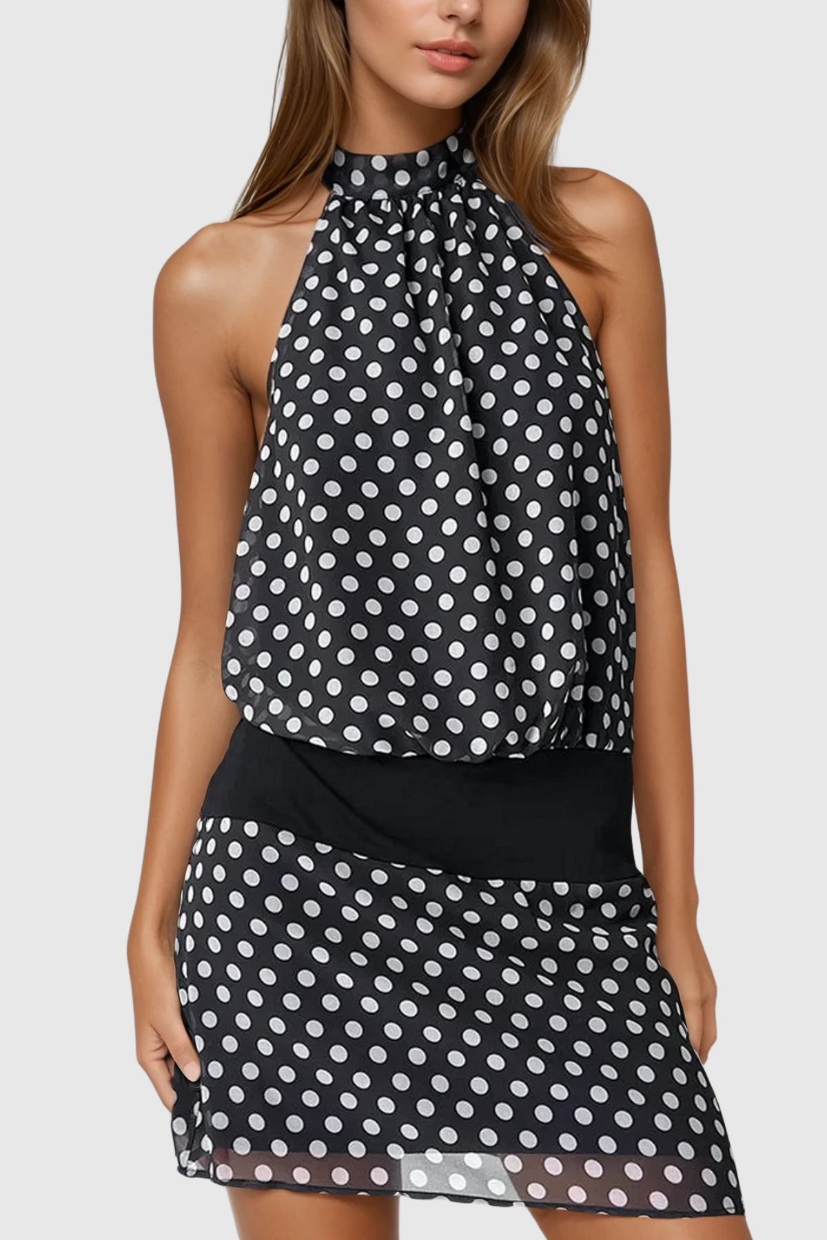 Bethuel Dot Backless Halter Neck Mini Dress