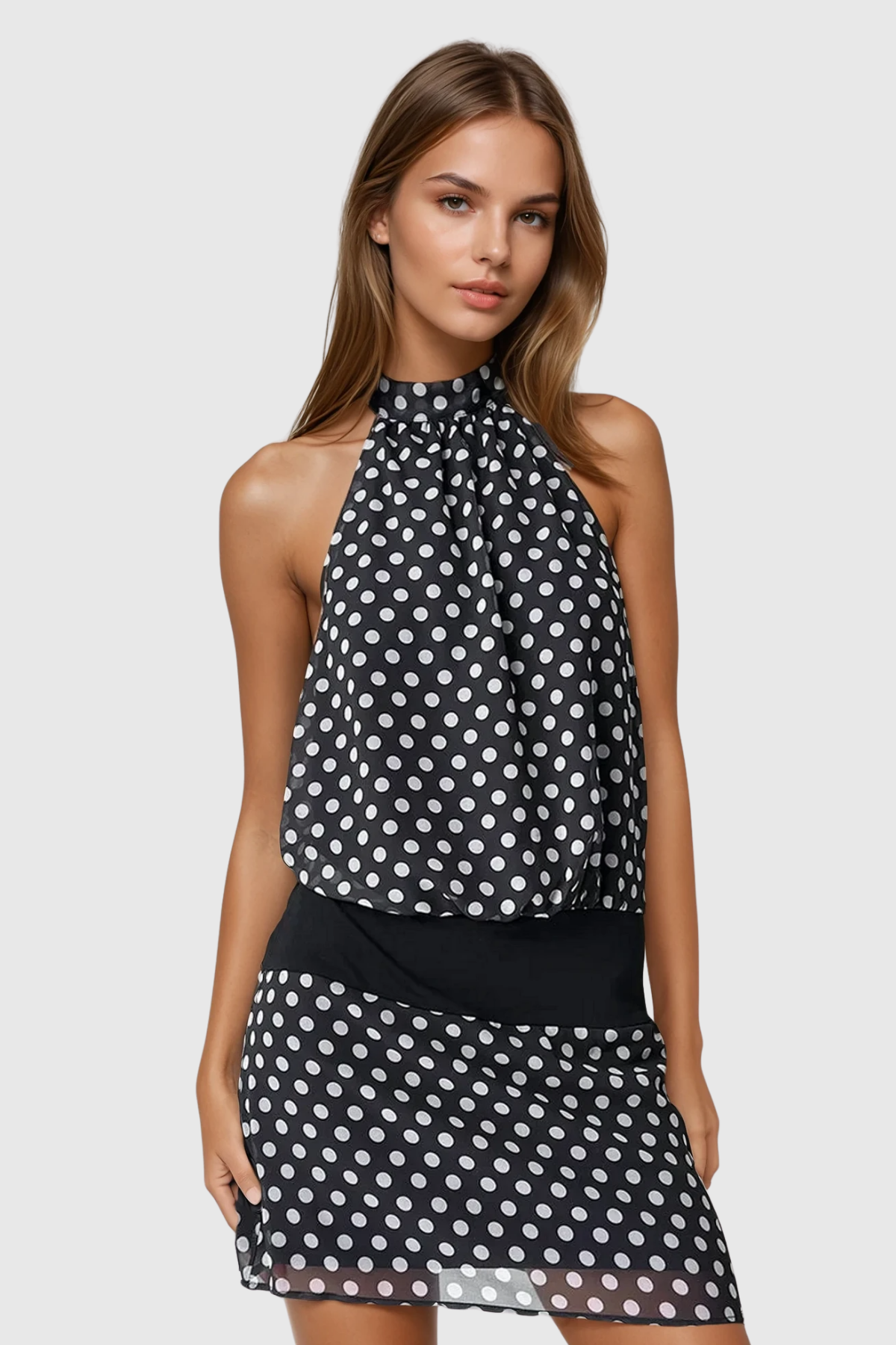 Bethuel Dot Backless Halter Neck Mini Dress